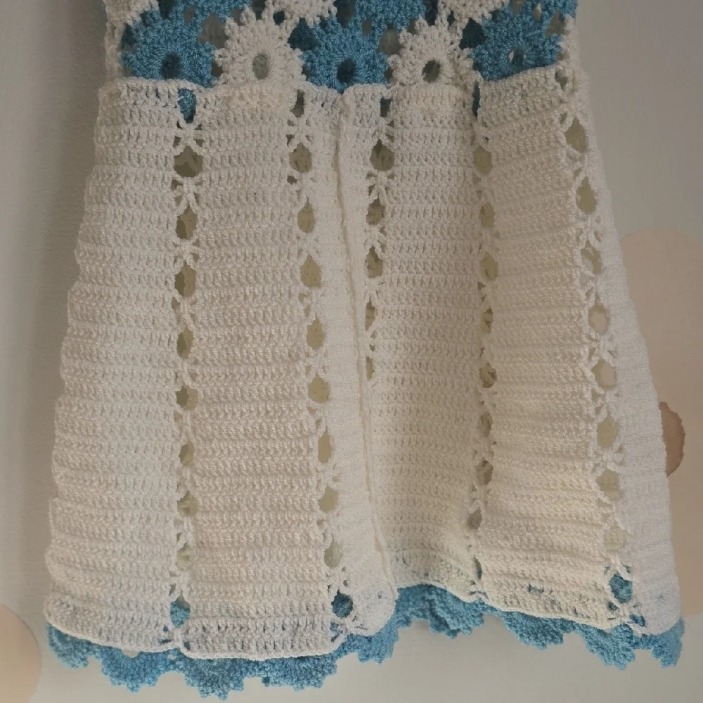 Crochet Blue and White Floral Dress - Picture 3 of 6